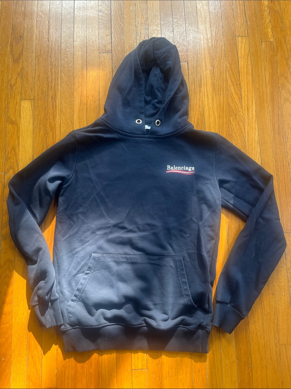 Balenciaga Black Pullover Hoodie with Small White Logo and Red Detail